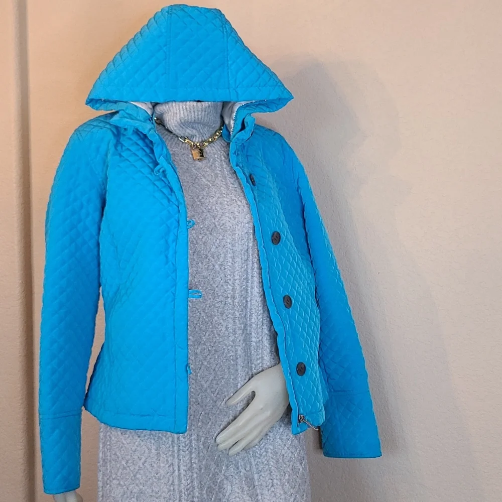 EXCELLENT CONDITION CALVIN KLEIN QUILTED BLUE HOODED JACKET MEDIUM_11